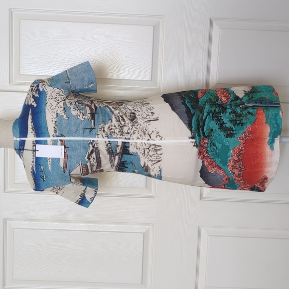 Carven Shirt Sleeve Japanese Multicolor Artistic Print Dress - Picture 6 of 8